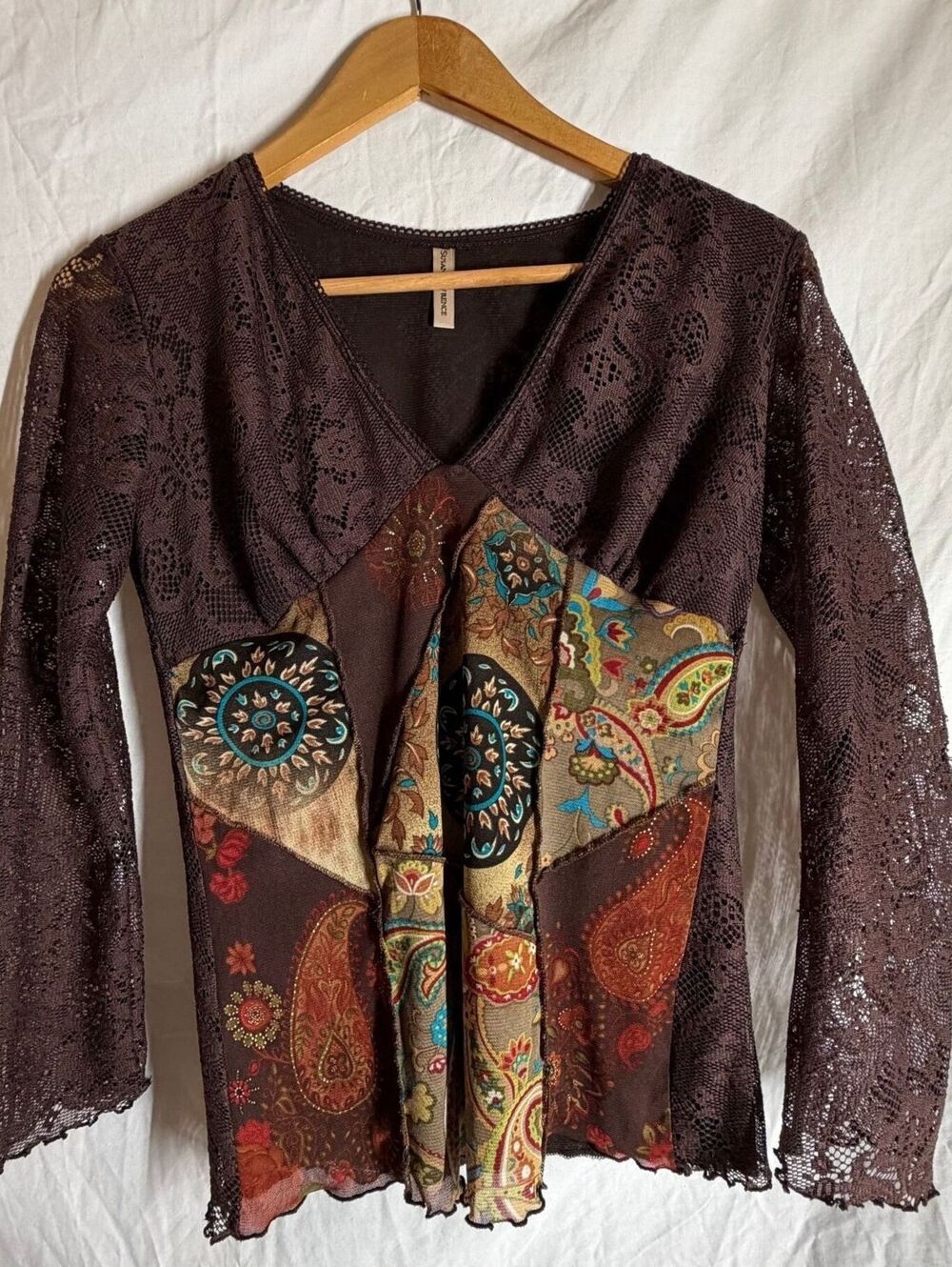 Susan Lawrence Women's Vintage Boho Lace Patchwork Long Sleeve Top